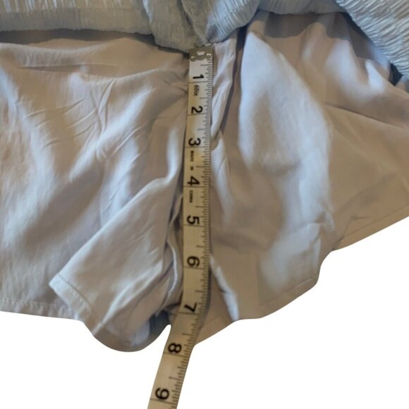 Light Blue Mini Dress Romper Womens Size S Puff Sleeve Open Back Tie Crinkle - Picture 7 of 8